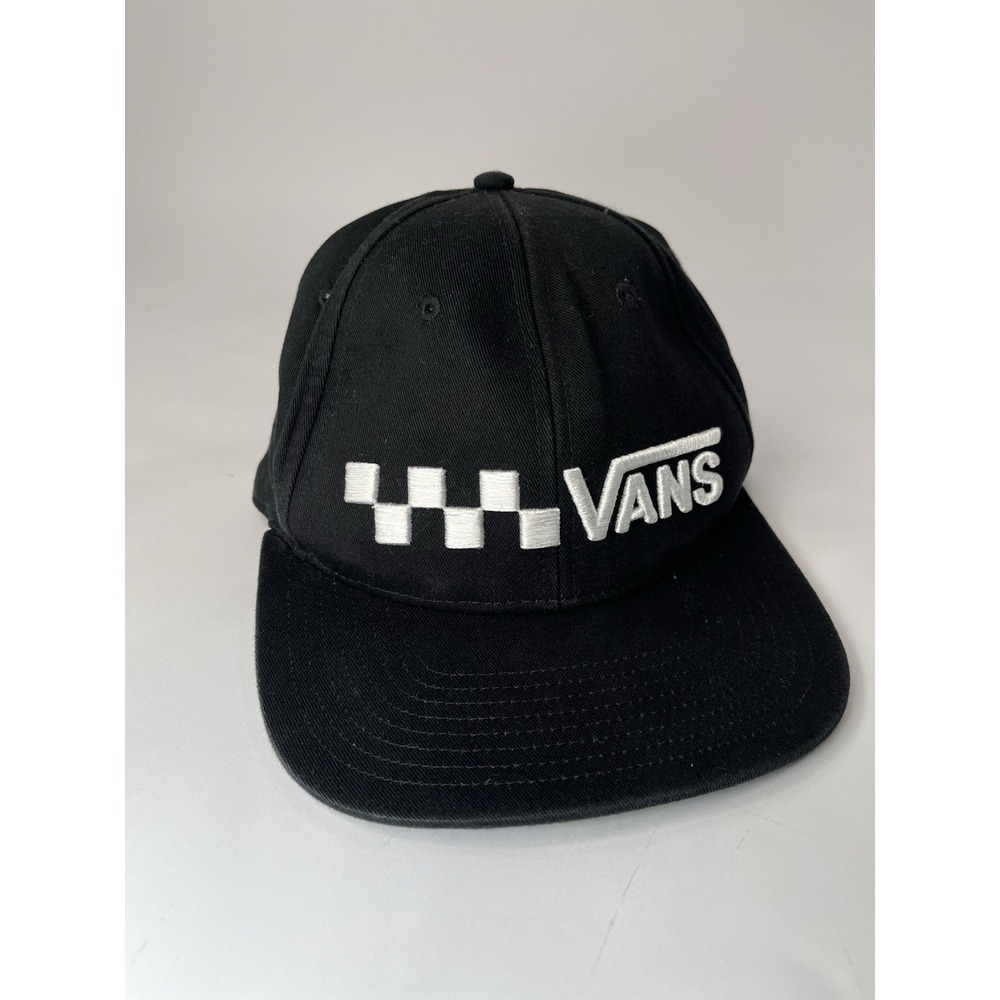VANS Hat Cap Black Skater Classic Logo Snapback Y2k White Checkered Flat Bill